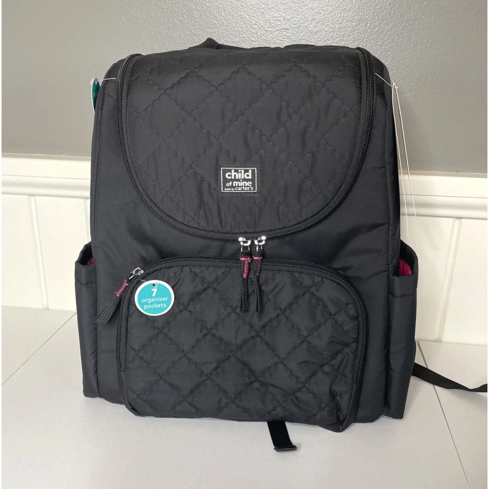 Child of Mine by Carter's Trellis Quilted Diaper Backpack - Black Quilted